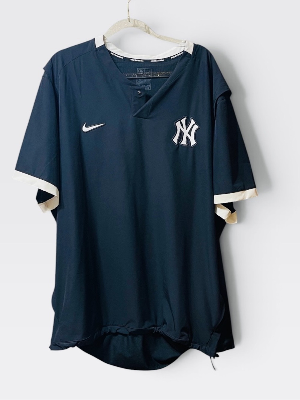 New York Yankees Nike Blue White Baseball Jersey Waist Cord Hem Men’s sz 3XL EUC